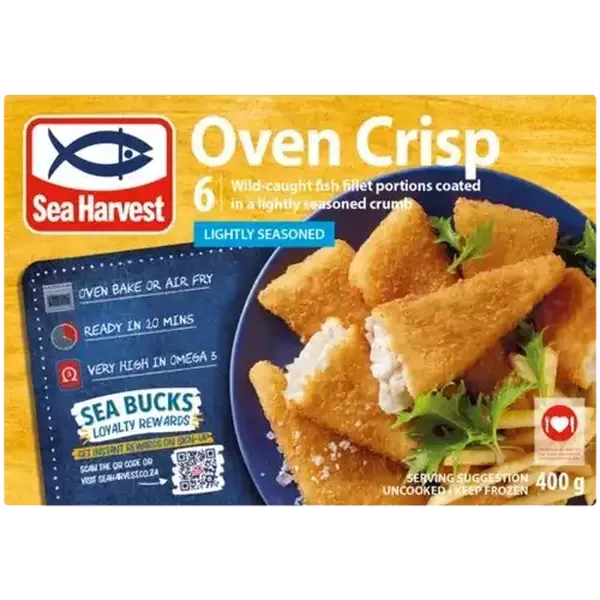 Sea Harvest Oven Crisp Lightly Seasoned Frozen Crumbed Fish Fillet Portions 400g