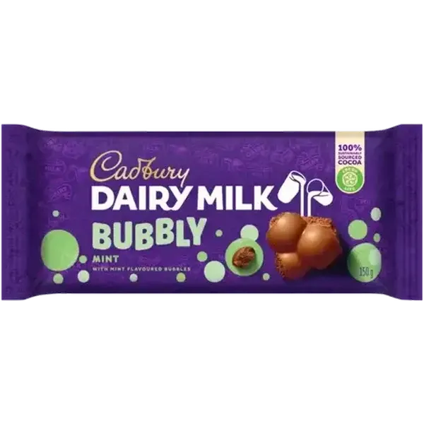 Cadbury Dairy Milk Bubbly Mint Chocolate Slab 150g