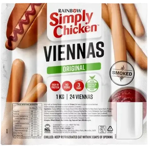 RAINBOW Simply Chicken Original Smoked Viennas With Chicken Breast Meat 1kg
