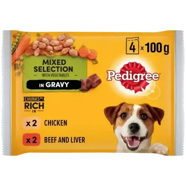 Pedigree Chicken Beef & Vegetable Dog Food Pouches 4 x 100g
