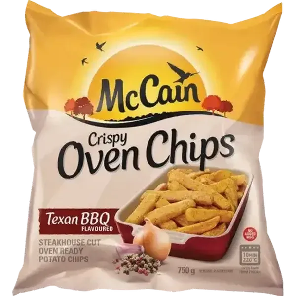 McCain Frozen Steakhouse Cut Texan BBQ Flavoured Crispy Oven Potato Chips 750g