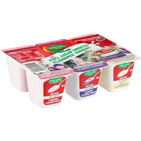 Fair Cape Dairies Full Cream Smooth Strawberry/Blueberry/Vanilla Flavoured Yoghurt 6 x 100g
