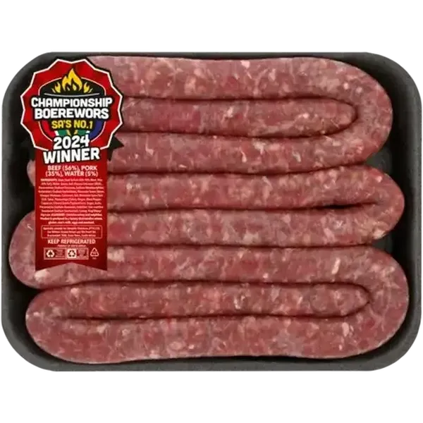 Championship Boerewors Rosette Beef & Pork Thin Boerewors Per KG
