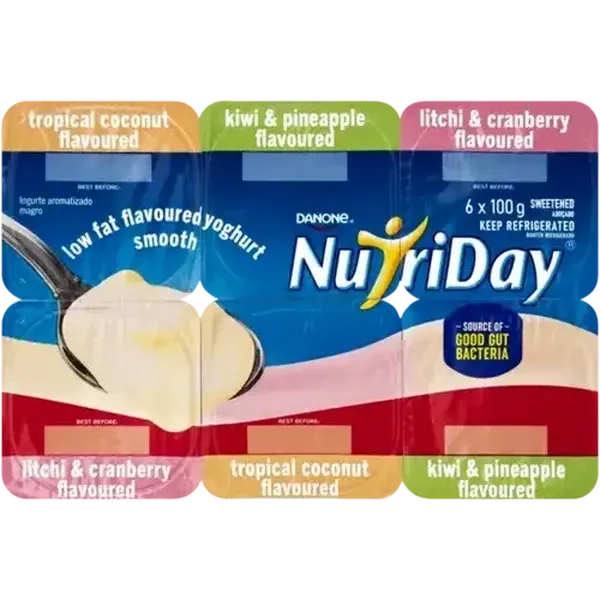 Danone NutriDay Litchi & Cranberry, Tropical Coconut, & Kiwi & Pineapple Flavoured Low Fat Smooth Y…