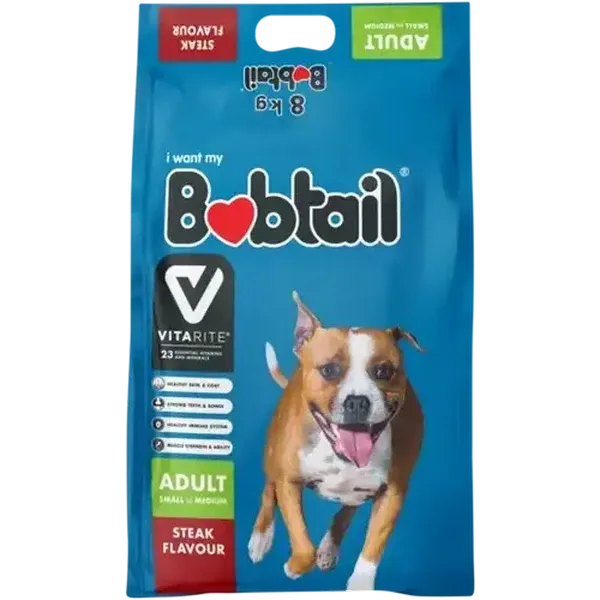 Bobtail Steak Flavour Small-Medium Adult Dry Dog Food 8kg