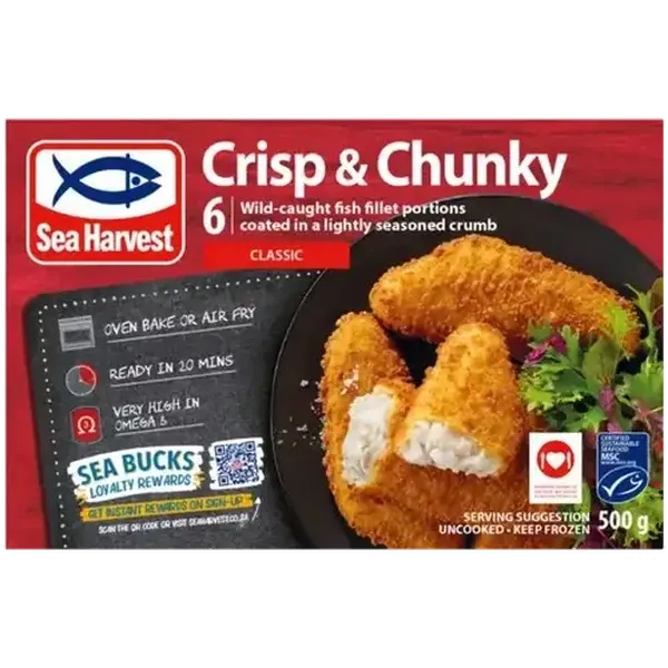 Sea Harvest Crisp & Chunky Classic Frozen Crumbed Fish Fillet Portions 500g