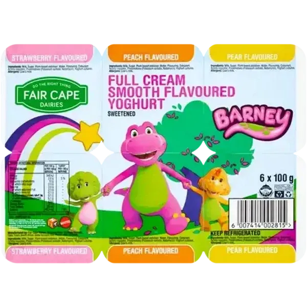 Fair Cape Dairies Barney Assorted Full Cream Smooth Yoghurt 6 x 100g