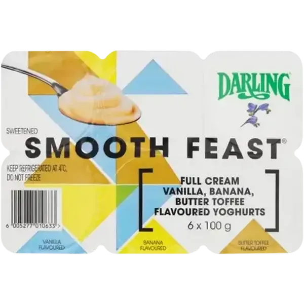 Darling Smooth Feast Vanilla, Banana & Butter Toffee Flavoured Full Cream Yoghurt 6 x 100g