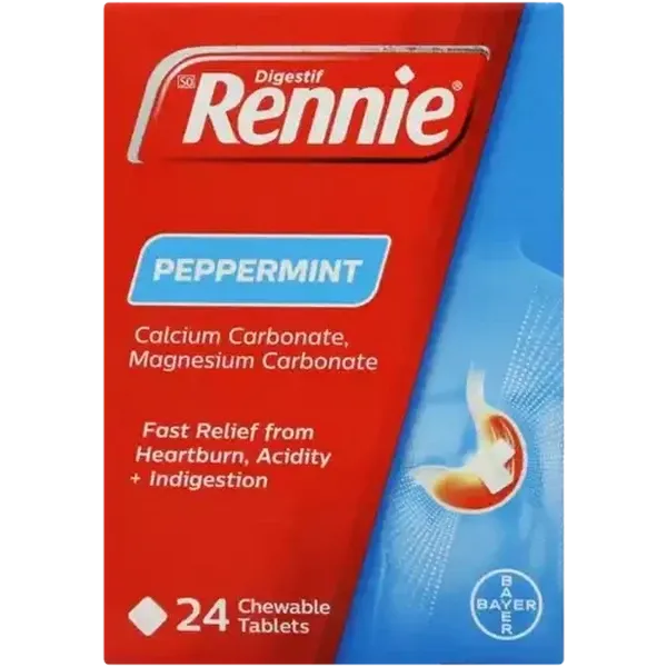Rennie Peppermint Heartburn & Indigestion Chewable Tablets 24 Pack