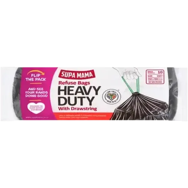 Supa Mama Heavy Duty Refuse Bags with Drawstring 10 x 110L