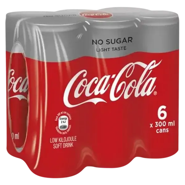 Coca-Cola Light No Sugar Soft Drink Cans 6 x 300ml