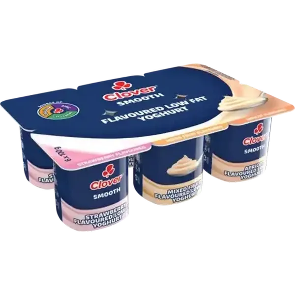 Clover Strawberry, Mixed Fruit & Apricot Flavoured Low Fat Smooth Yoghurt 6 x 100g