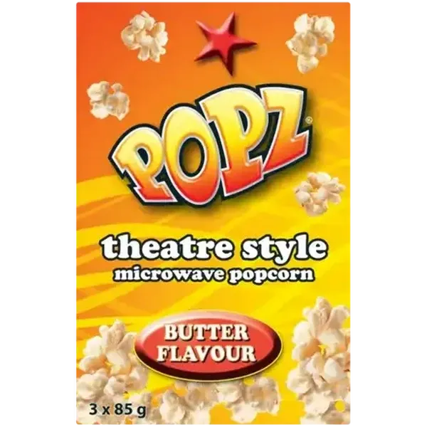 Popz Butter Flavour Theatre Style Microwave Popcorn 3 x 85g