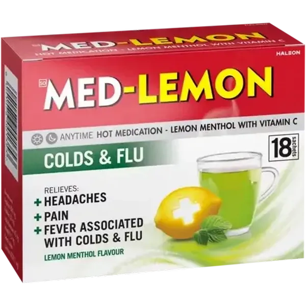 Med-Lemon Lemon Menthol Flavour Hot Medication 18 Pack