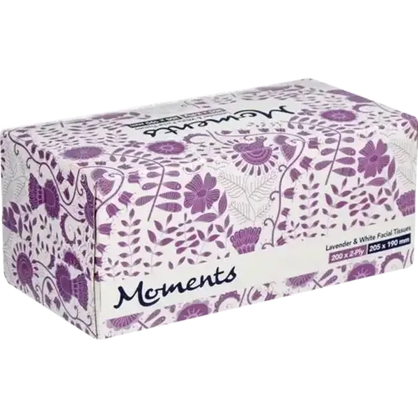 Moments Lavender & White Facial Tissues 200 Pack
