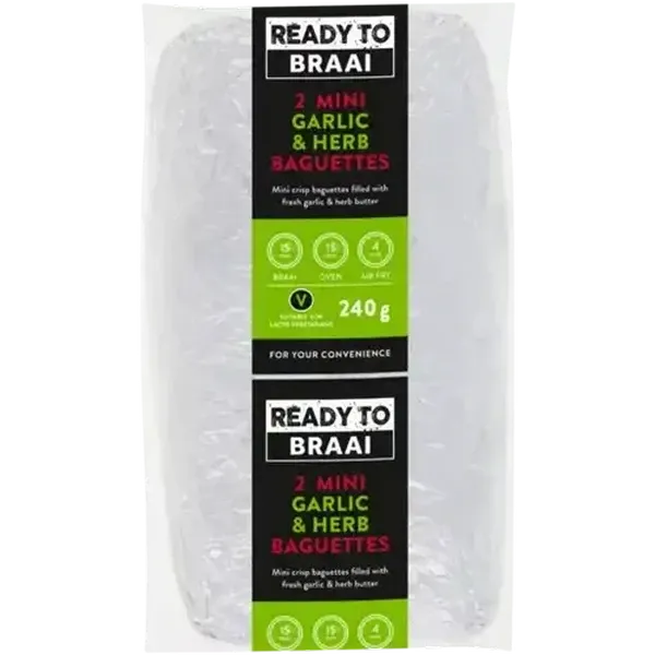 Ready To Braai Mini Garlic & Herb Baguettes 2 Pack