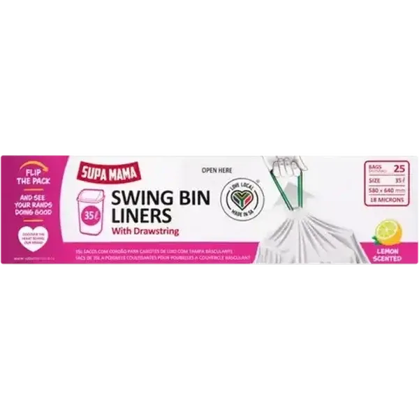 Supa Mama Lemon Scented Swing Bin Liners with Drawstring 25 x 35L