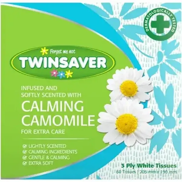 Twinsaver White Calming Camomile 3 Ply Facial Tissues 60 Pack