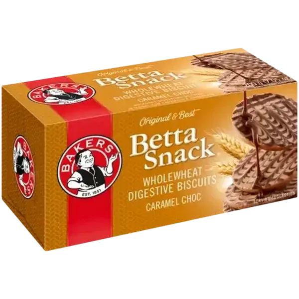 Bakers Betta Snack Caramel Chocolate Flavoured Wholewheat Digestive Biscuit 200g