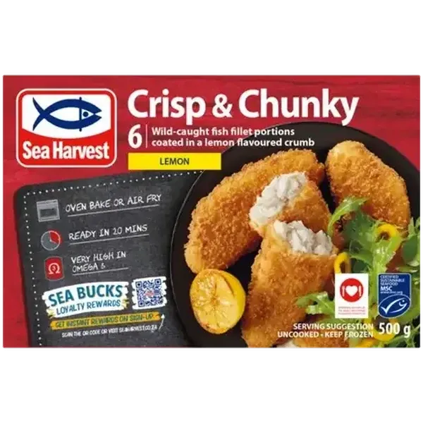 Sea Harvest Crisp & Chunky Lemon Frozen Crumbed Fish Fillet Portions 500g