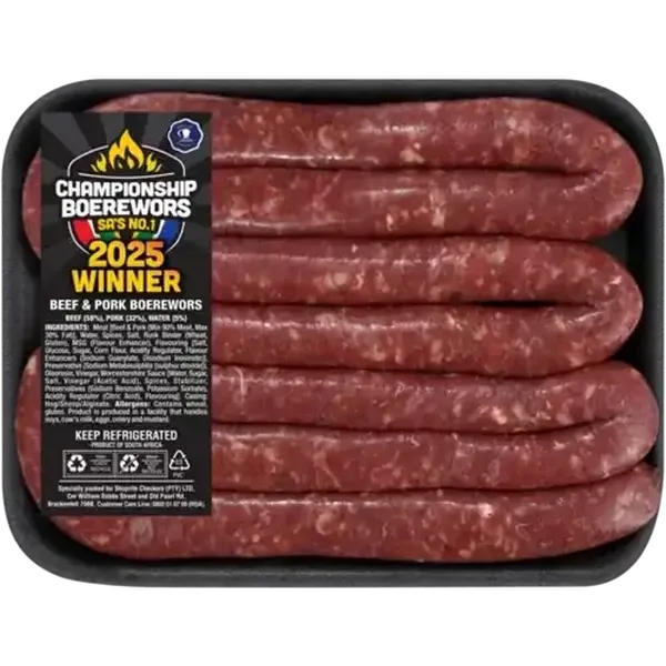 Championship Boerewors 2025 Beef & Pork Thin Boerewors Per KG