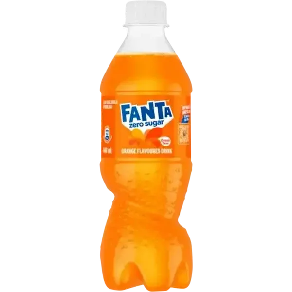 Fanta Orange Flavoured Sparkling Zero Sugar Soft Drink Bottle 440ml