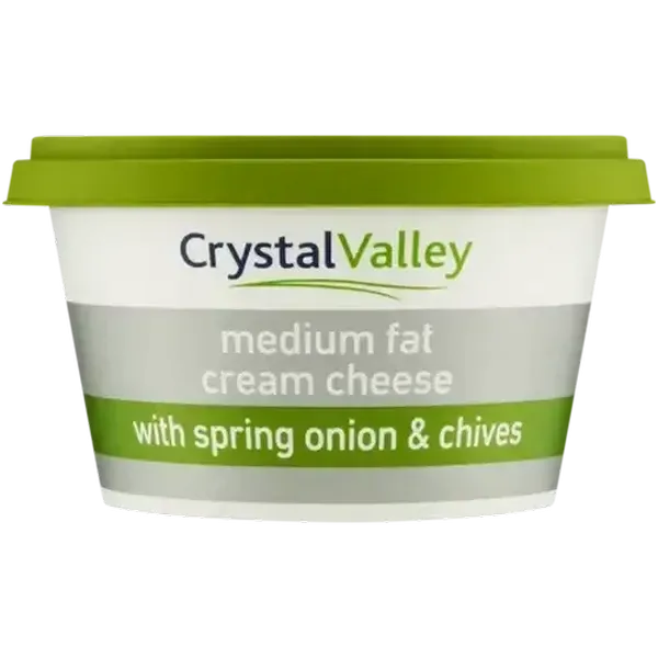 Crystal Valley Medium Fat Cream Cheese With Spring Onion & Chives 175g
