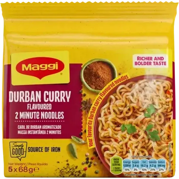 Maggi Durban Curry Flavoured 2 Minute Noodles 5 x 68g