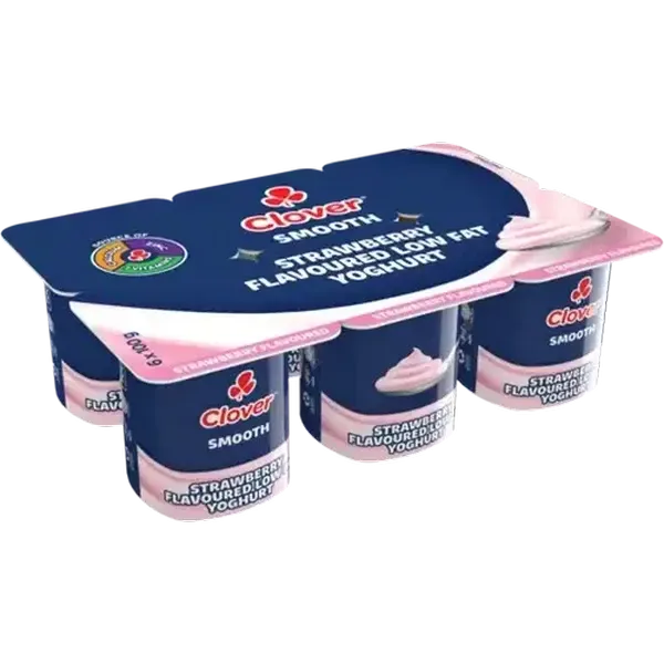 Clover Strawberry Flavoured Smooth Low Fat Yoghurt 6 x 100g