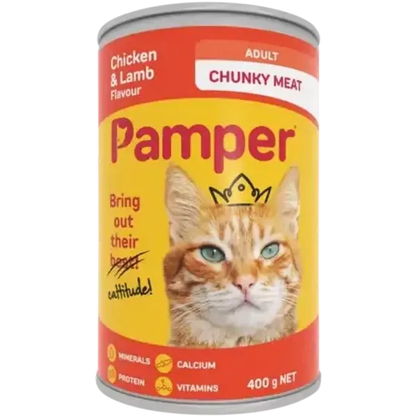 Pamper Chunky Chicken & Lamb Flavour Cat Food 400g