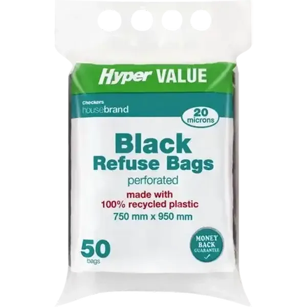Checkers Housebrand Hyper Value 50 Pack Black Refuse Bags 750mm x 950mm 80L