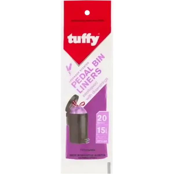 Tuffy 20 Pack Lavender Scented Pedal Bin Liners With Tie Handles 465mm x 515mm