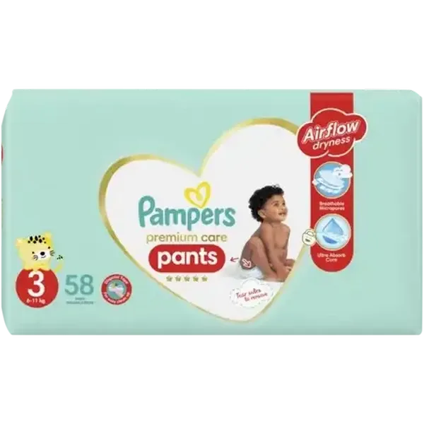 Pampers Premium Care Size 3 Disposable Nappy Pants 58 Pack