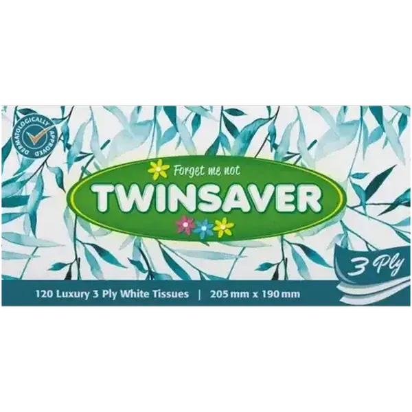 Twinsaver 3 Ply Luxury White Facial Tissues 120 Pack