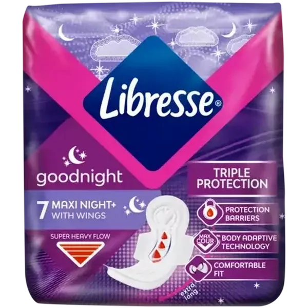 Libresse Super Heavy Flow Maxi Night+ Sanitary Pads with Wings 7 Pack