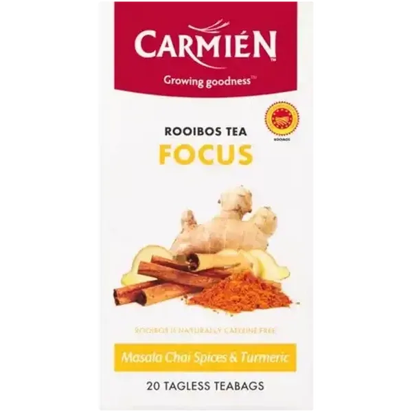 Carmién Focus Rooibos Masala Chai With Tumeric Herbal Infusion Teabags 20 Pack