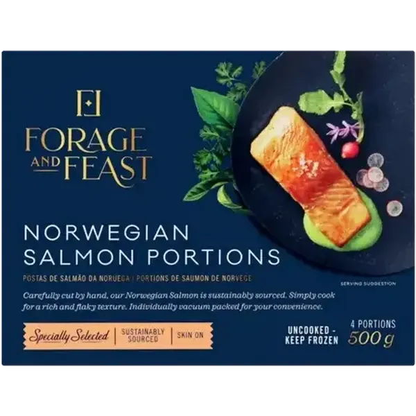 Forage And Feast Frozen Norwegian Salmon Portions 500g