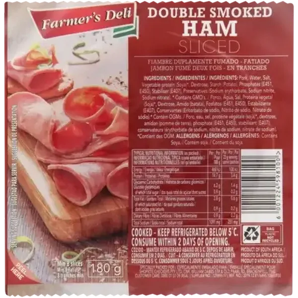Farmer's Deli Sliced Double Smoked Ham 180g
