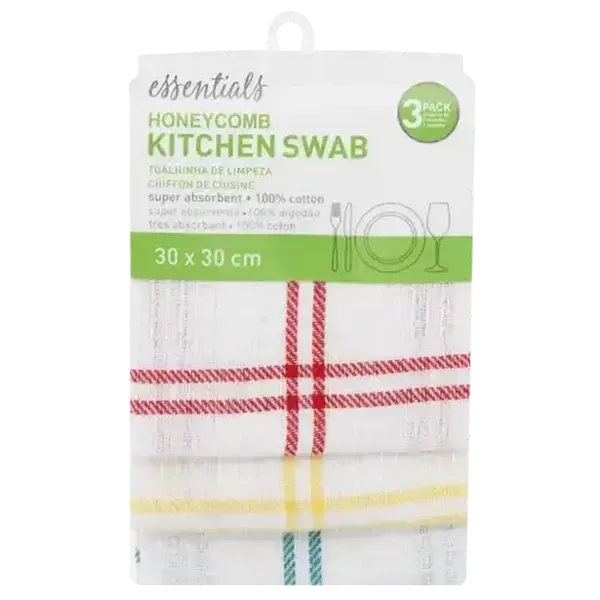 Essentials Honeycomb Kitchen Swab 3-Pack (Colour May Vary)
