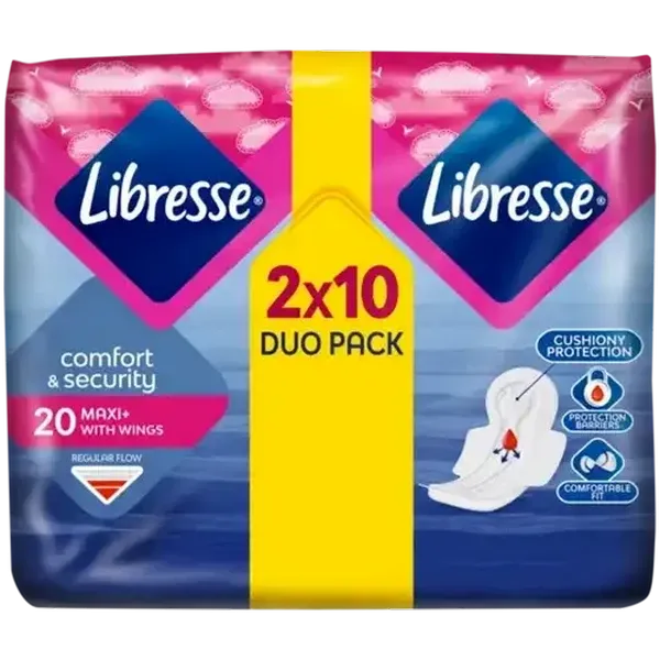 Libresse Regular Flow Maxi+ Sanitary Pads with Wings 20 Pack