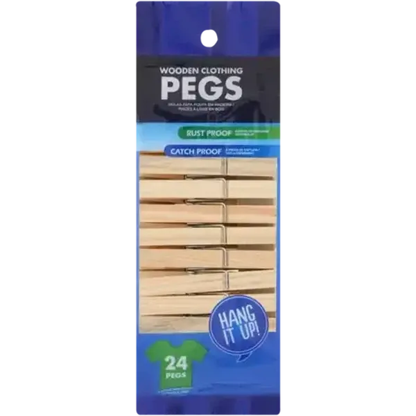 Basic Wooden Clothes Pegs 24-Pack