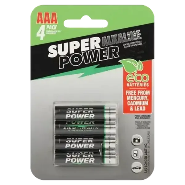 Super Power AAA Alkaline Batteries 4-Pack