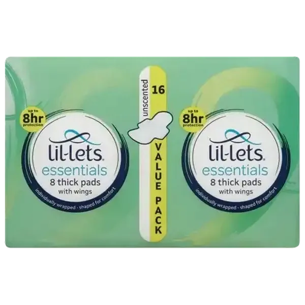 Lil-Lets Essentials Unscented Winged Thick Pads 16 Pack