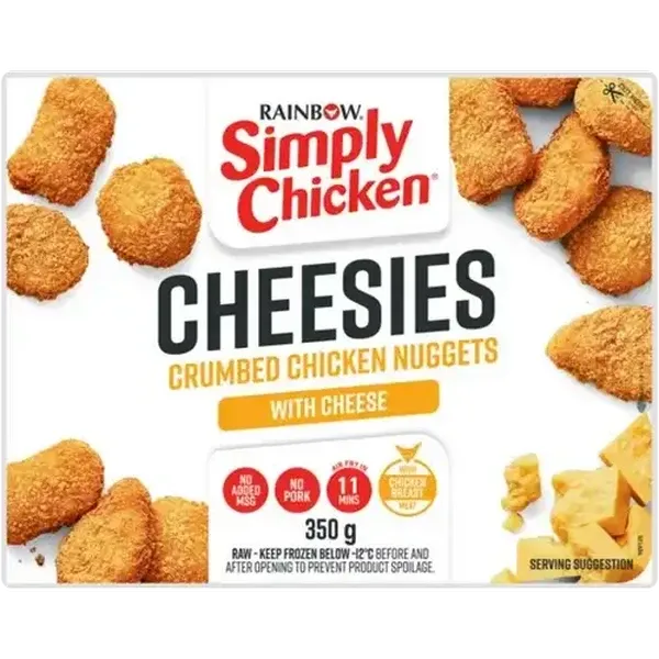 RAINBOW Simply Chicken Frozen Crumbed Chicken Nuggets with Cheese 350g