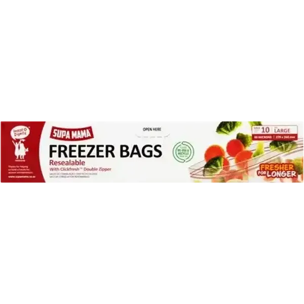 Supa Mama Large Resealable Freezer Bags 10 Pack
