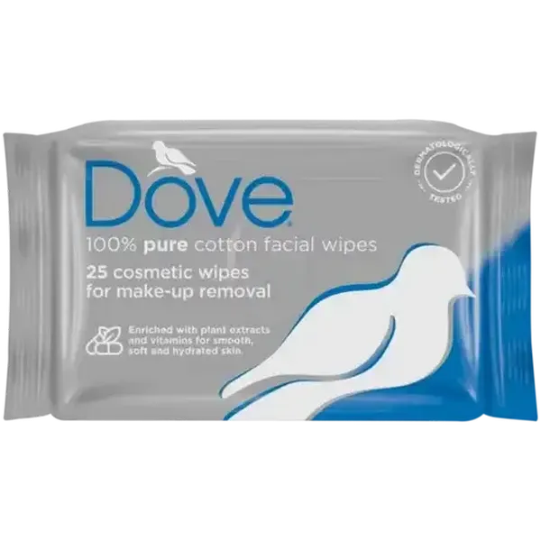 Dove Pure Cotton Cosmetic Wipes 25 Pack