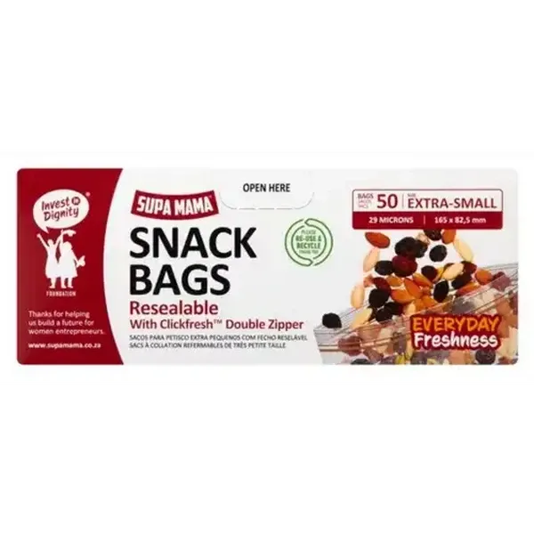 Supa Mama Extra Small Resealable Snack Bags With Clickfresh Double Zipper 50 Pack