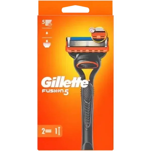 Gillette Fusion5 Grey, Orange Razor with Cartridges 3 Piece
