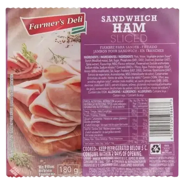 Farmer's Deli Sliced Sandwich Ham 180g