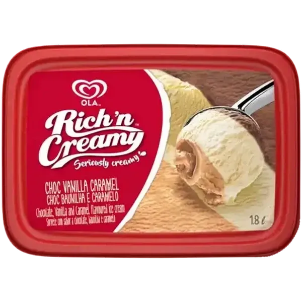 Ola Rich 'n Creamy Chocolate, Vanilla & Caramel Flavoured Ice Cream 1.8L